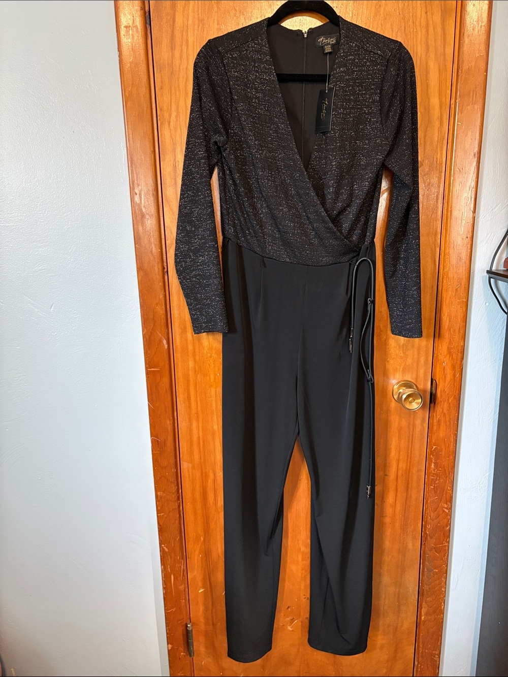 NWT - Thalia Sodi Black Metallic Wrap Jumpsuit - Size S